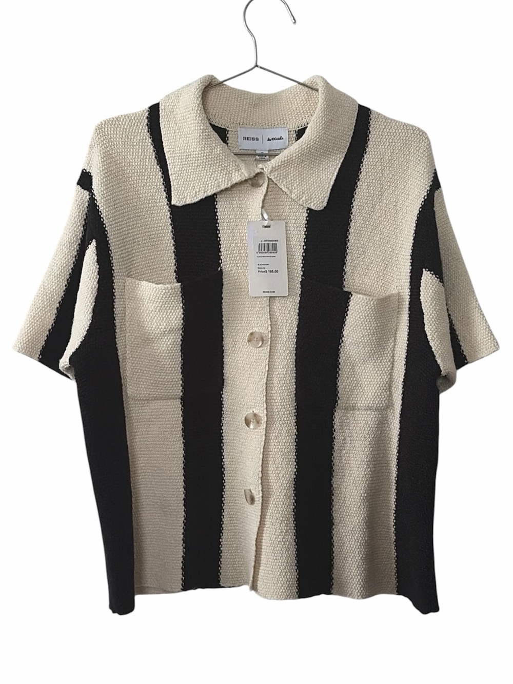 NWT Reiss | Les 100 Ciels Stripe Knit Shirt in Black/Ivory - Picture 4 of 8